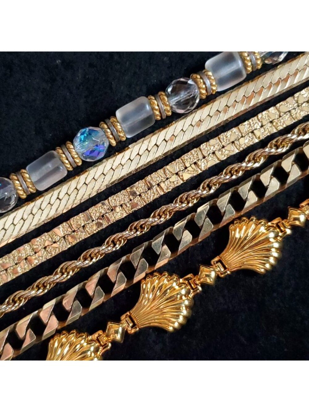 Gold Tone Bracelet Lot of 6 Chain Link Beaded 6-7" Vintage Modern